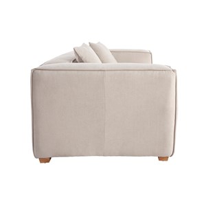 Canapé 3 places en tissu effet velours beige naturel et bois clair cobain