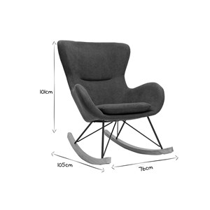Rocking chair en tissu effet velours gris foncé, métal noir et bois clair eskua