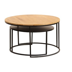 Tables basses gigognes rondes bois manguier massif et métal noir (lot de 2) tahl