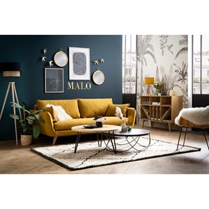 Canapé 3 places en tissu gris anthracite et bois clair creep