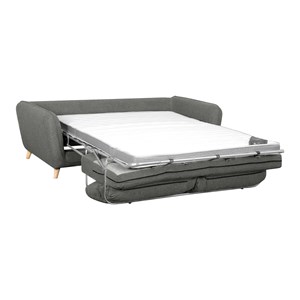 Canapé convertible 3 places en tissu gris anthracite et bois clair creep