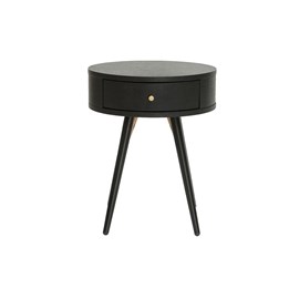 Table de chevet ronde avec tiroir bois et métal noir koral