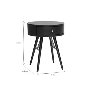 Table de chevet ronde avec tiroir bois et métal noir koral