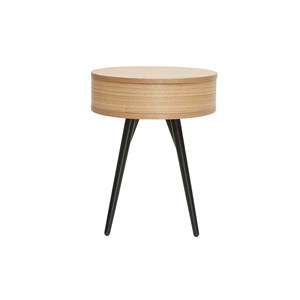 Table de chevet ronde avec tiroir bois clair et métal noir koral