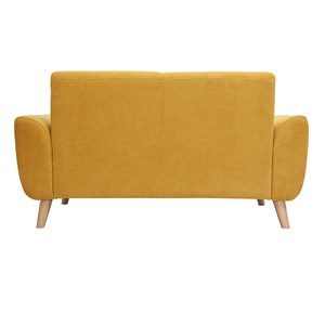 Canapé 2 places en tissu effet velours jaune moutarde et bois clair ektor