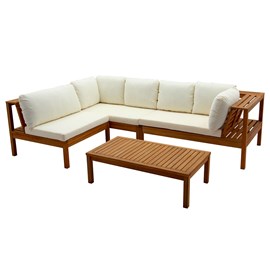 Salon de jardin d'angle 6 places en bois massif beige naturel belize