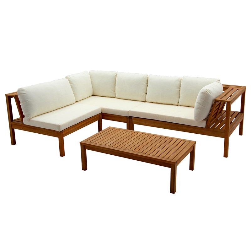 Salon de jardin d'angle 6 places en bois massif beige naturel belize