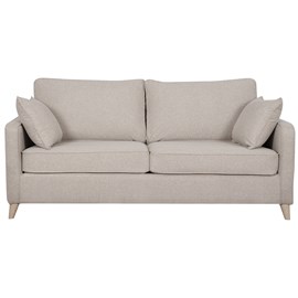 Canapé convertible 3 places en tissu beige et bois clair avec matelas papel