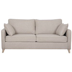 Canapé convertible 3 places en tissu beige et bois clair avec matelas papel