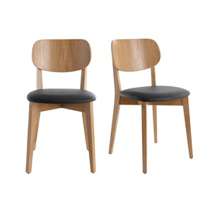 Chaises  en bois clair chêne et noir (lot de 2) lucia