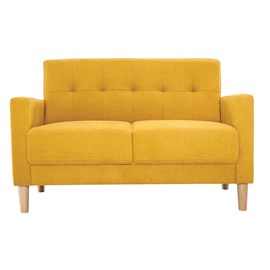 Canapé 2 places en tissu effet velours jaune moutarde et bois clair moon