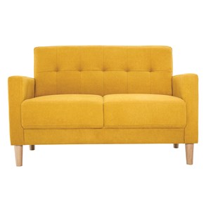 Canapé 2 places en tissu effet velours jaune moutarde et bois clair moon