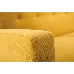 Canapé 2 places en tissu effet velours jaune moutarde et bois clair moon