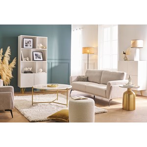 Table basse ronde en marbre blanc et laiton d90 cm sillon