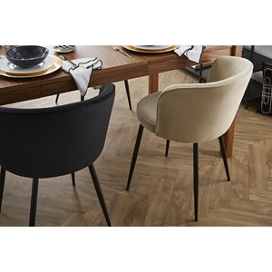 Chaises en tissu effet velours beige et métal noir (lot de 2) serif