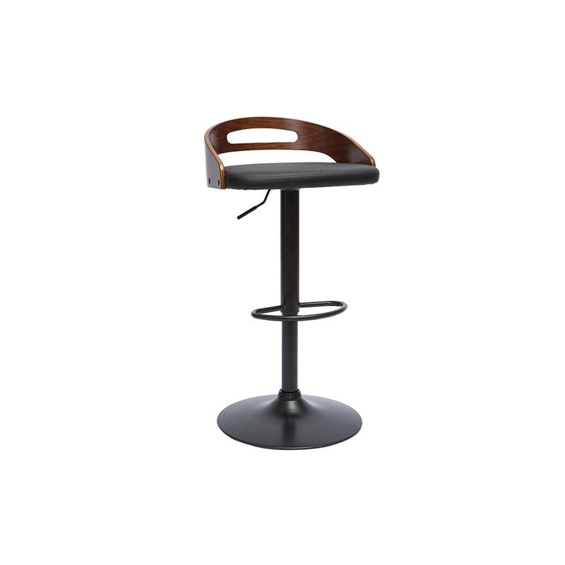 Tabouret de bar réglable noir et bois noyer mano
