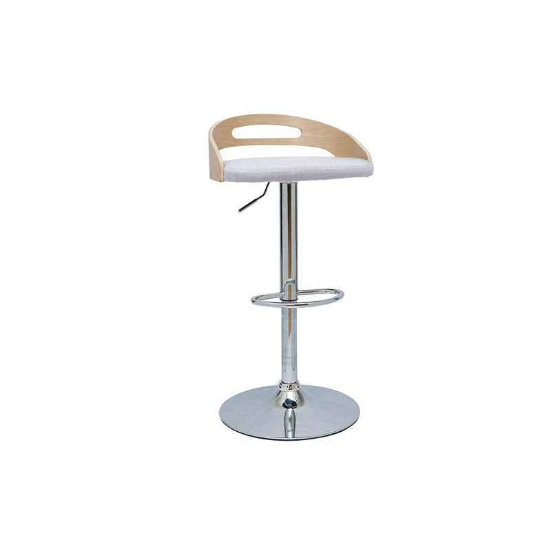 Tabouret de bar réglable bois clair et tissu gris clair mano