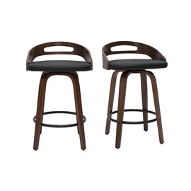 Tabourets de bar noirs et bois foncé 65cm (lot de 2) mano