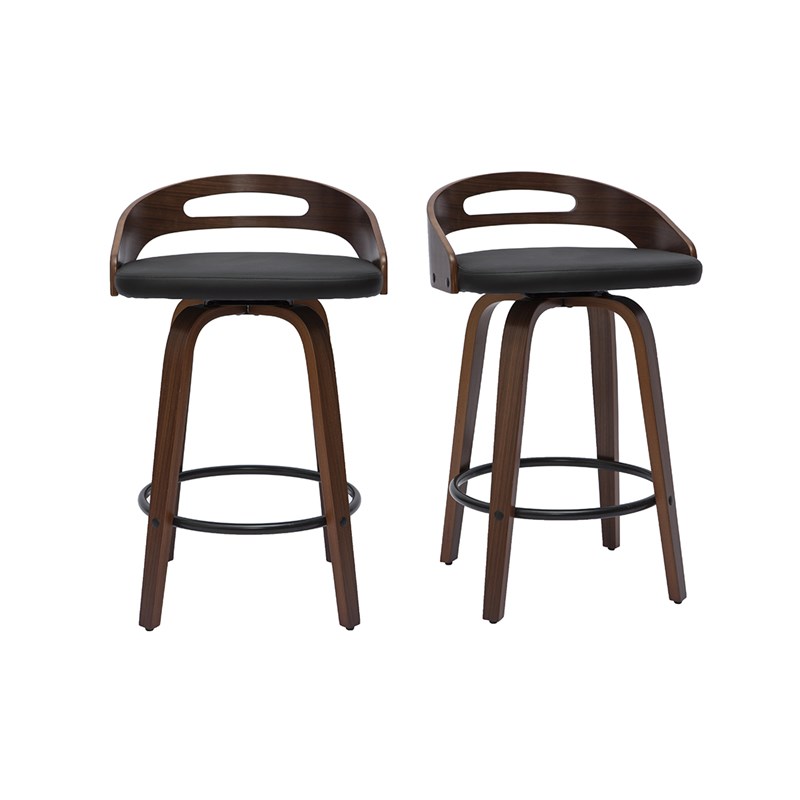 Miliboo - Tabourets de bar noirs et bois foncé 65cm (lot de 2) mano