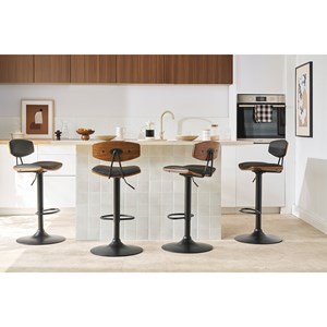 Tabouret de bar réglable blanc et bois clair vasco