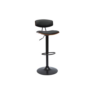 Tabouret de bar réglable noir et bois foncé vasco