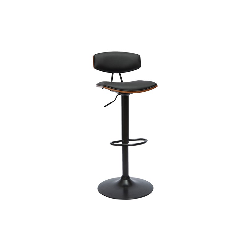 Tabouret de bar réglable noir et bois foncé vasco