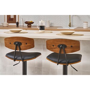 Tabouret de bar réglable noir et bois foncé vasco