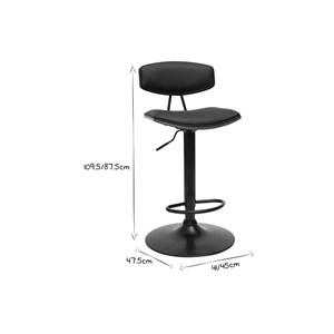 Tabouret de bar réglable noir et bois foncé vasco