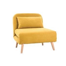 Fauteuil convertible en tissu effet velours jaune moutarde et bois clair amiko