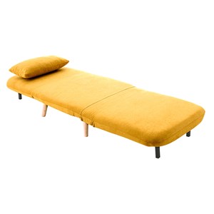 Fauteuil convertible en tissu effet velours jaune moutarde et bois clair amiko