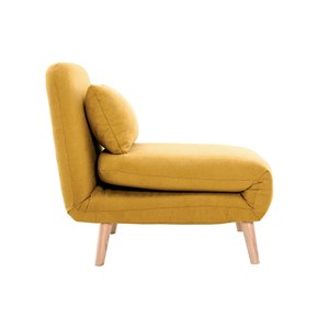 Fauteuil convertible en tissu effet velours jaune moutarde et bois clair amiko