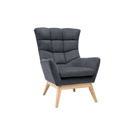 Fauteuil en tissu effet velours texturé gris foncé et bois clair brody