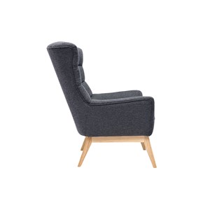 Fauteuil en tissu effet velours texturé gris foncé et bois clair brody