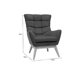 Fauteuil en tissu effet velours texturé gris foncé et bois clair brody