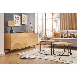 Tables basses gigognes rondes verre trempé, bois manguier massif (lot de 2) tahl