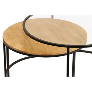 Tables basses gigognes rondes verre trempé, bois manguier massif (lot de 2) tahl