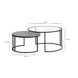 Tables basses gigognes rondes verre trempé, bois manguier massif (lot de 2) tahl