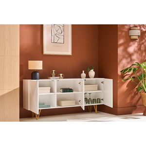 Buffet blanc et métal doré 3 portes l160 cm ozen