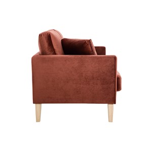 Canapé déhoussable 2 places en tissu velours rouge tomette et bois clair oslo