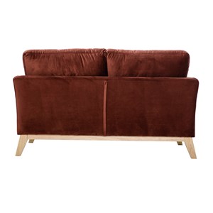 Canapé déhoussable 2 places en tissu velours rouge tomette et bois clair oslo