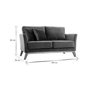 Canapé déhoussable 2 places en tissu velours rouge tomette et bois clair oslo