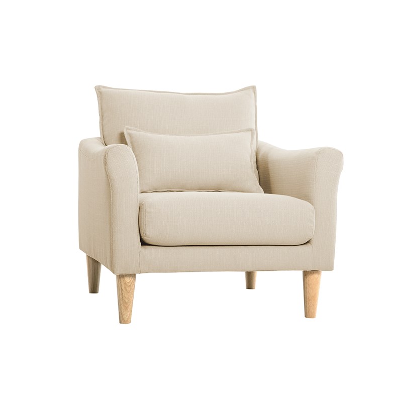 Fauteuil en tissu beige et bois clair kate