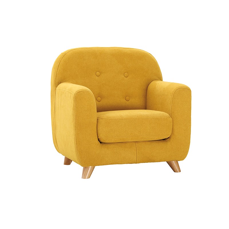 Fauteuil enfant en tissu effet velours jaune moutarde et bois clair norkid