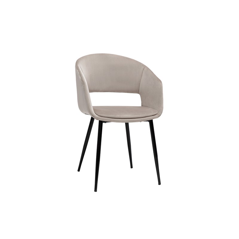 Chaise en tissu velours taupe et métal noir prisma