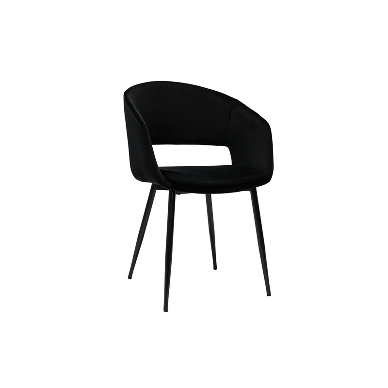 Chaise noire en tissu velours et métal prisma