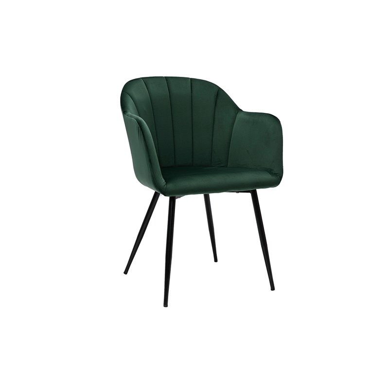 Chaise en tissu velours vert foncé et métal noir milly