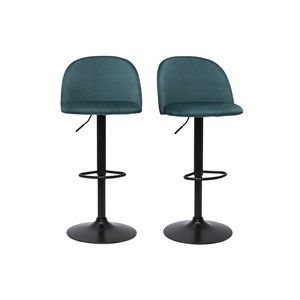 Tabourets de bar réglables velours bleu pétrole et métal noir (lot de 2) celeste