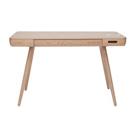 Bureau connecté multimédia  avec tiroir bois clair massif l120 cm clever
