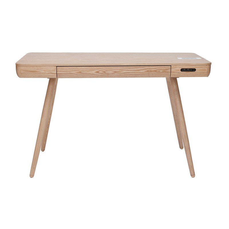 Bureau connecté multimédia avec tiroir bois clair massif l120 cm clever
