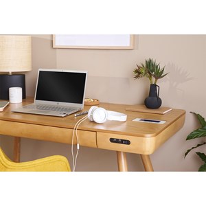 Bureau connecté multimédia  avec tiroir bois clair massif l120 cm clever